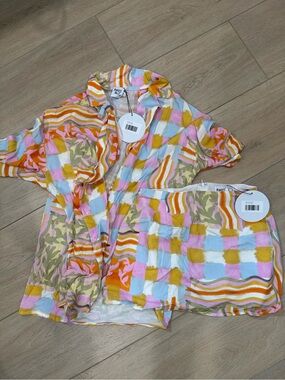 Colorblock Checkered Short Set in Pink, Mustard & Blue
